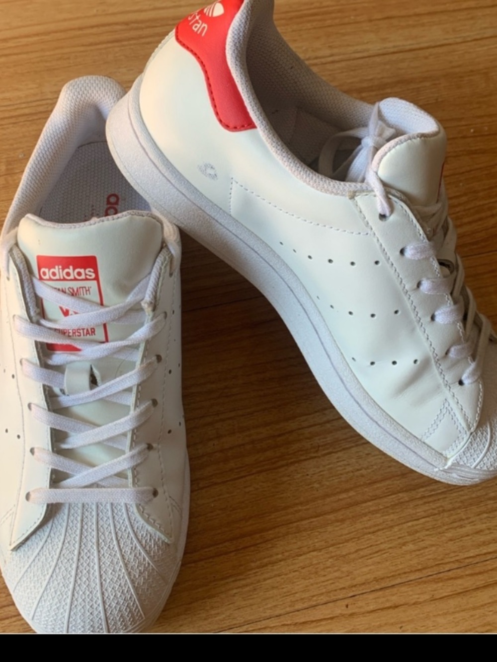 adidas White Sneakers with Red Heel and Tongue Accents -kids